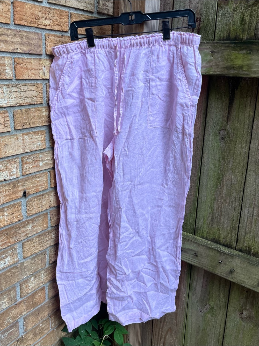 Cynthia Rowley Light Pink Drawstring 100% Linen Wide Leg Pants